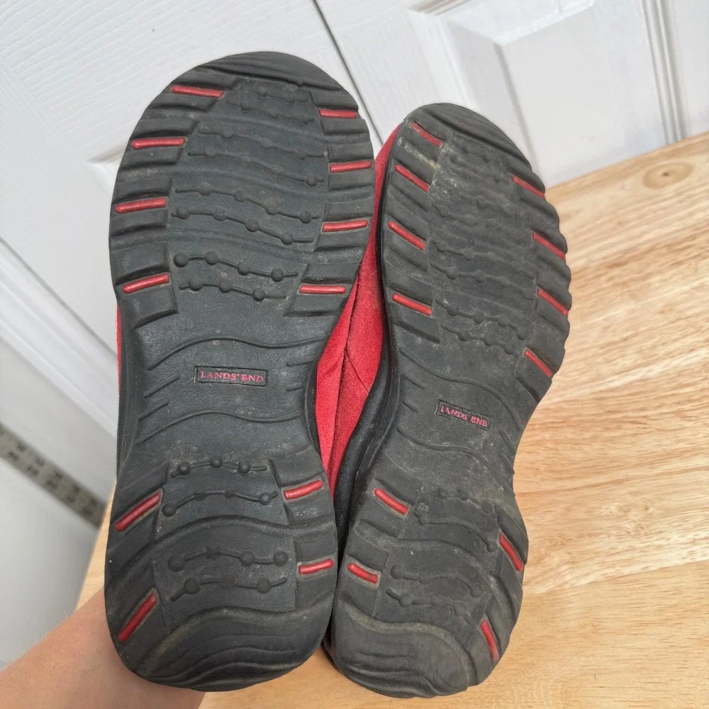 Lands End Quilted Zip Snow Moccasin 6.5 Red Gorpcore Winter Slip On Shoes